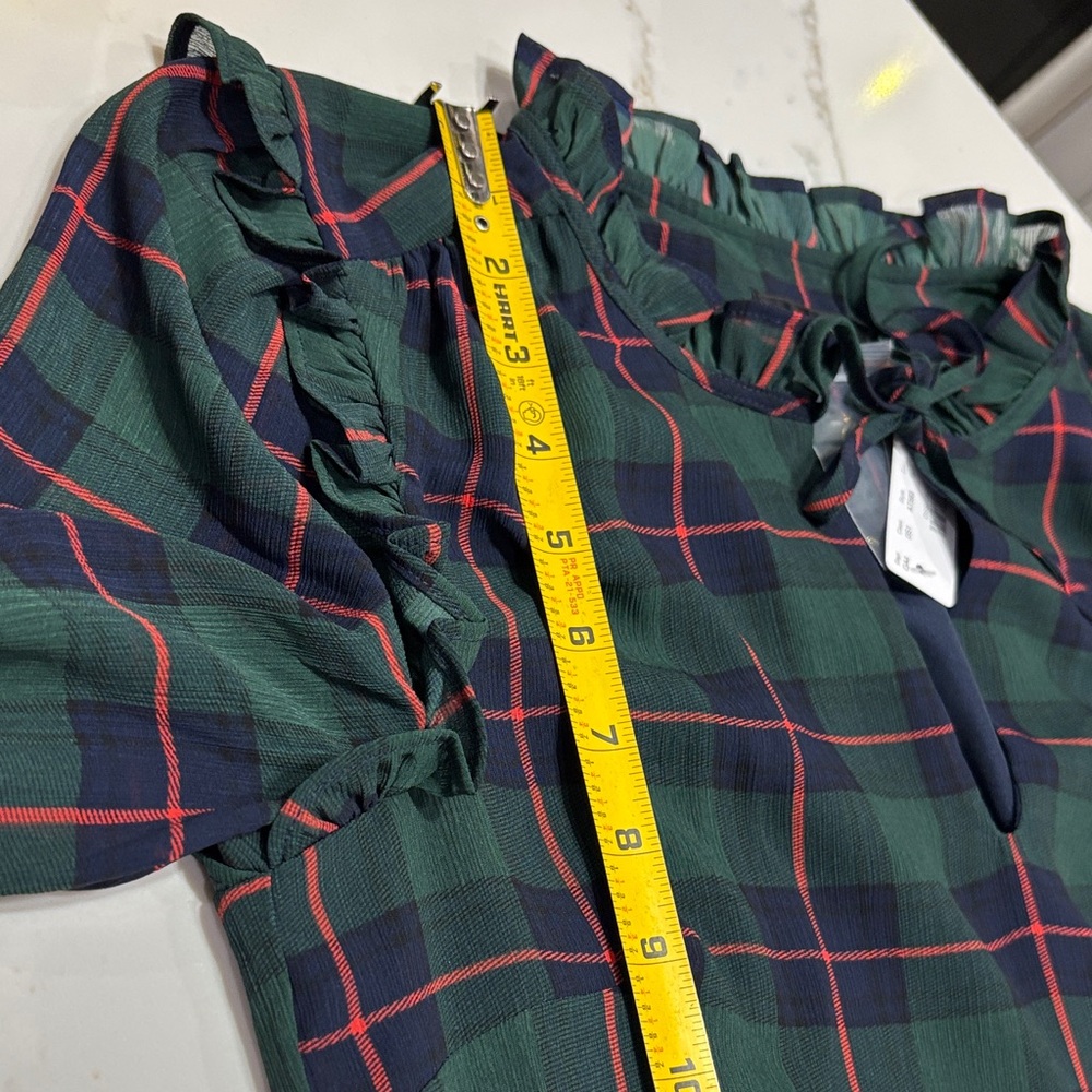 J. Crew Dark Green Plaid Tiered Long Sleeve Dress - Picture 11 of 16